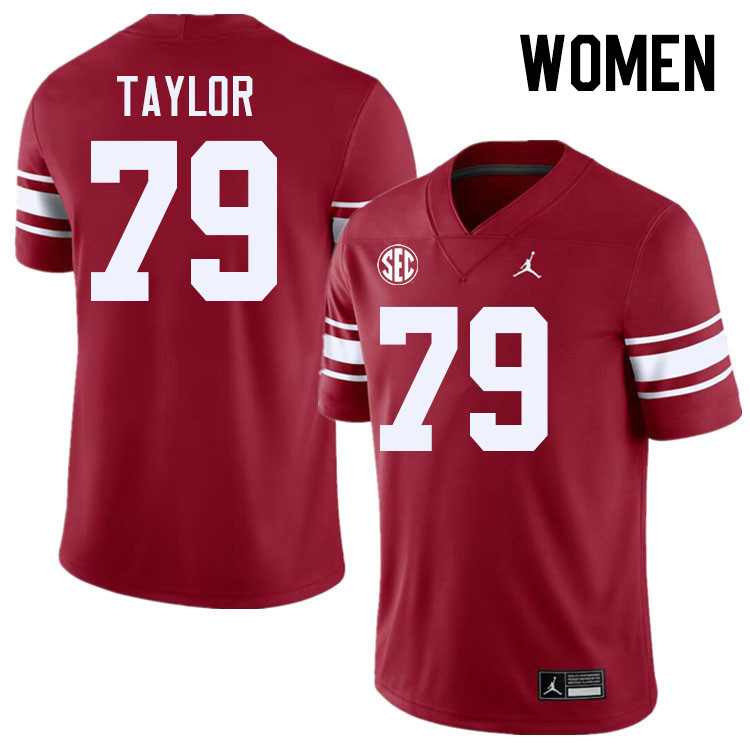 Women #79 Jake Taylor Oklahoma Sooners 2024 SEC Conference College Football Jerseys-Throwback